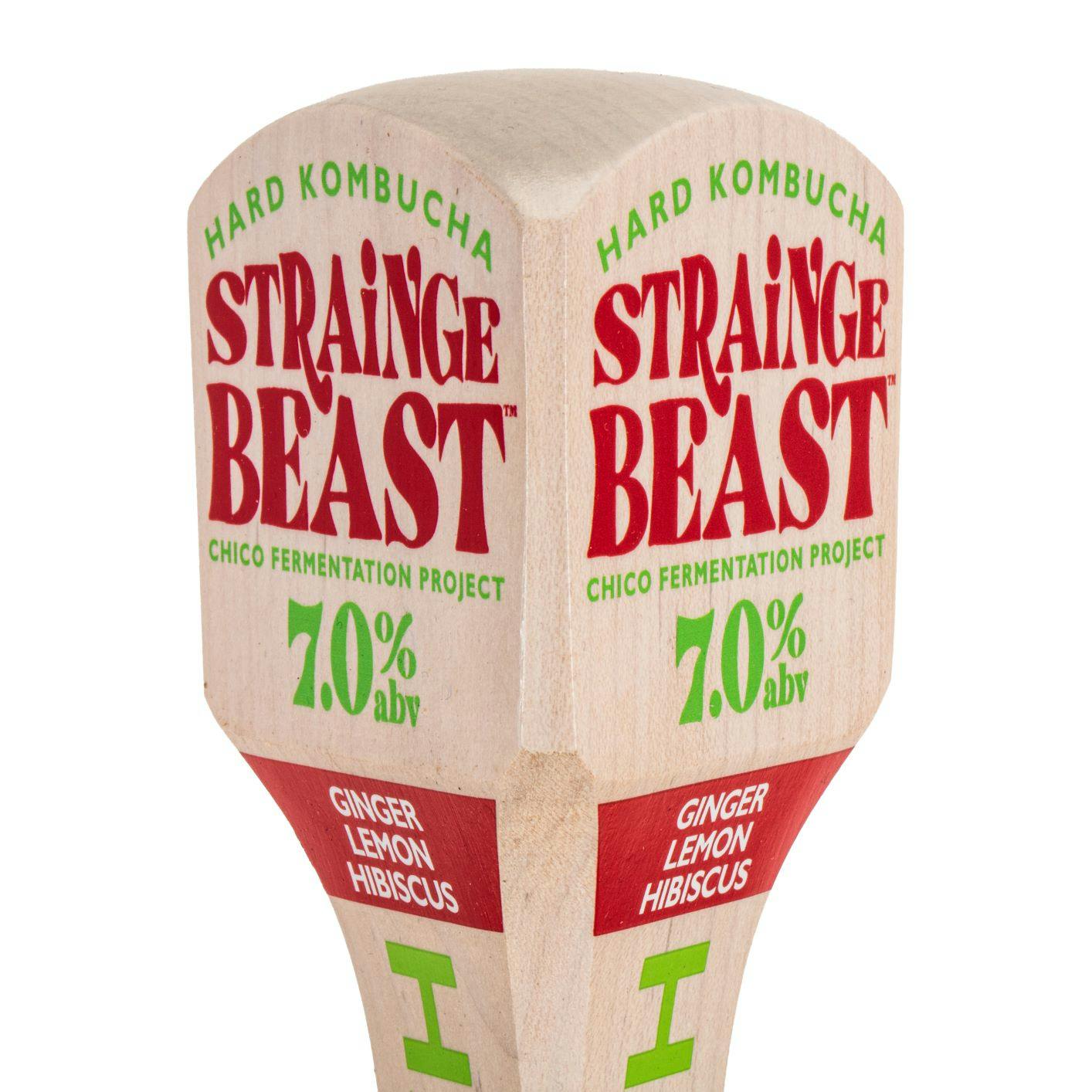 Sierra Nevada Brewing Co. Strainge Beast tap handle - close up view of top of the handle featuring Strainge Beast logo