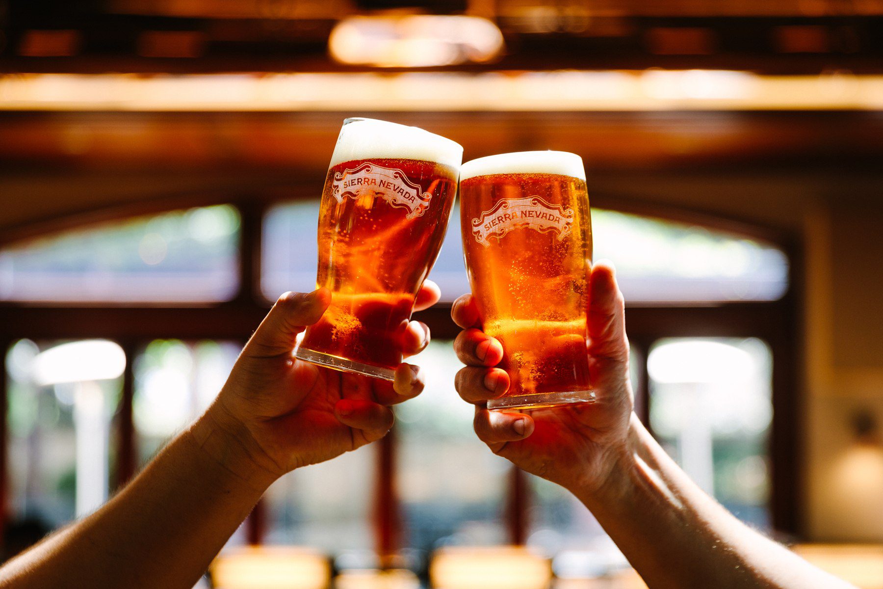 Pint glasses cheersing