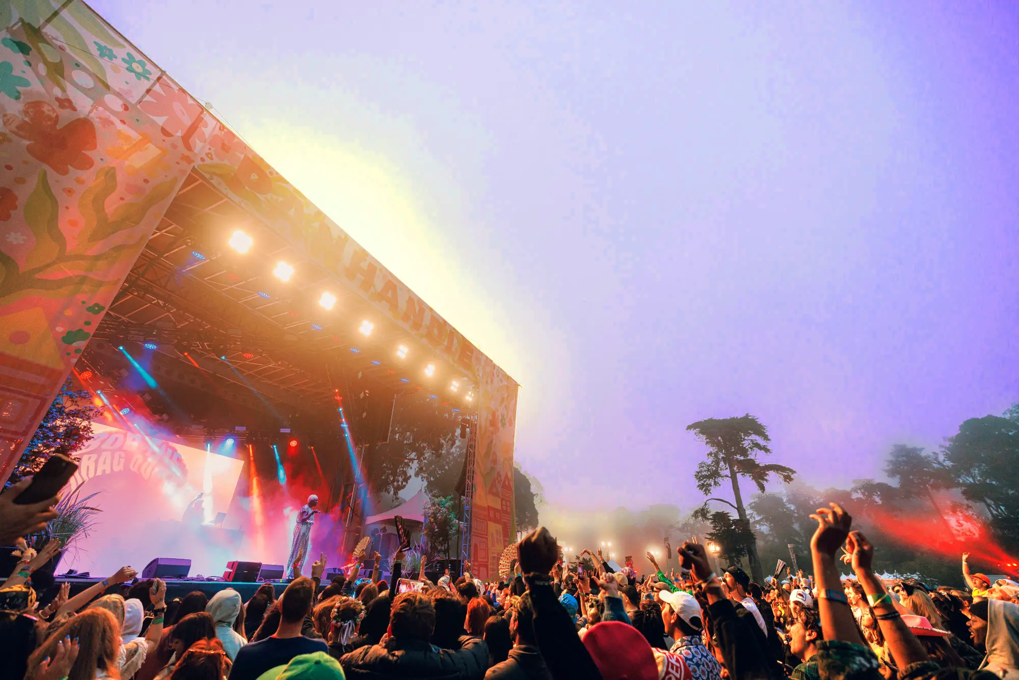 Music festival crowd and stage