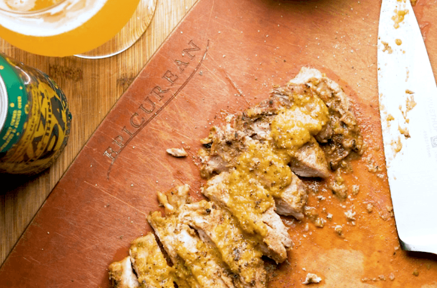 Pork next to Hazy IPA beer