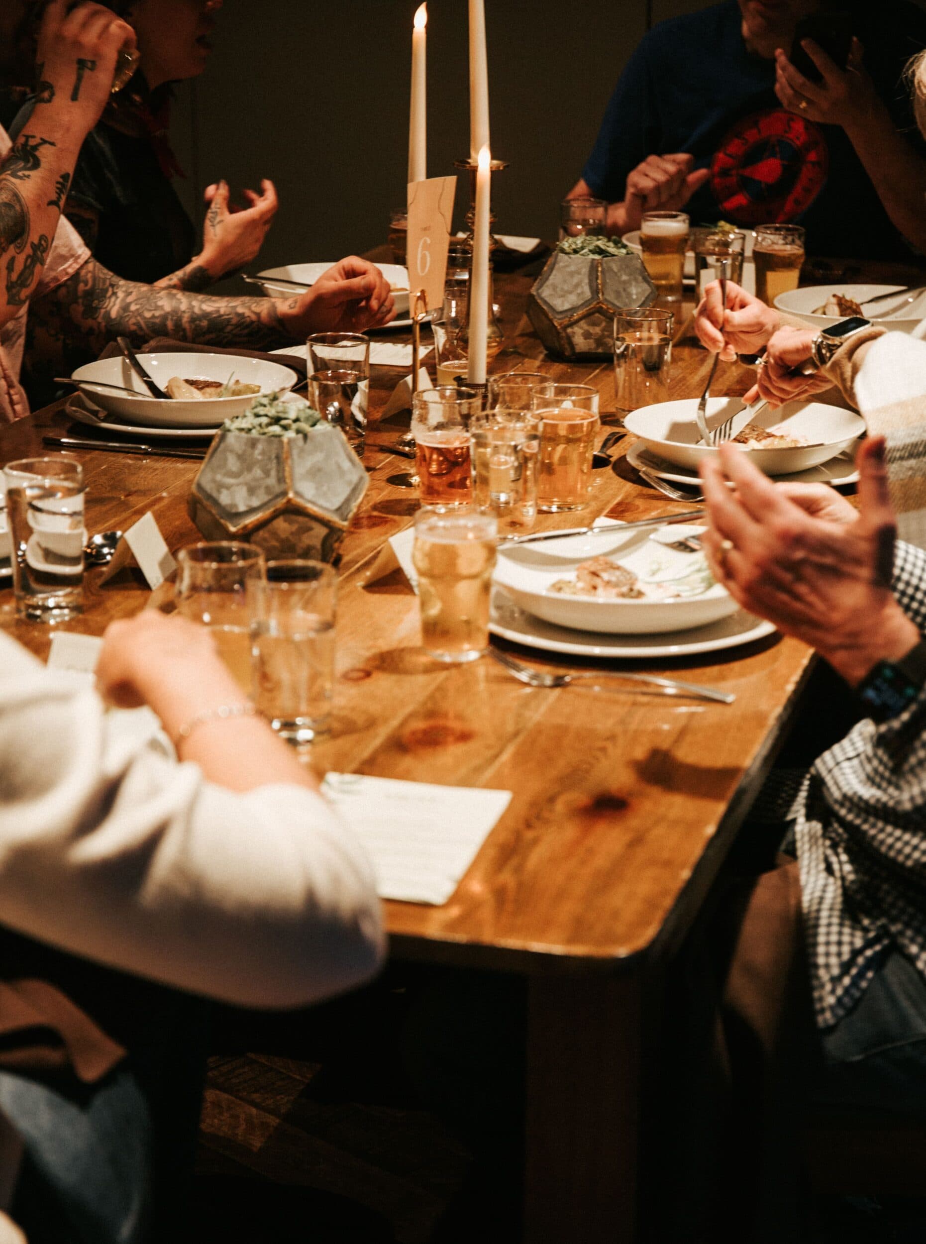 Table with food in Mills River Taproom