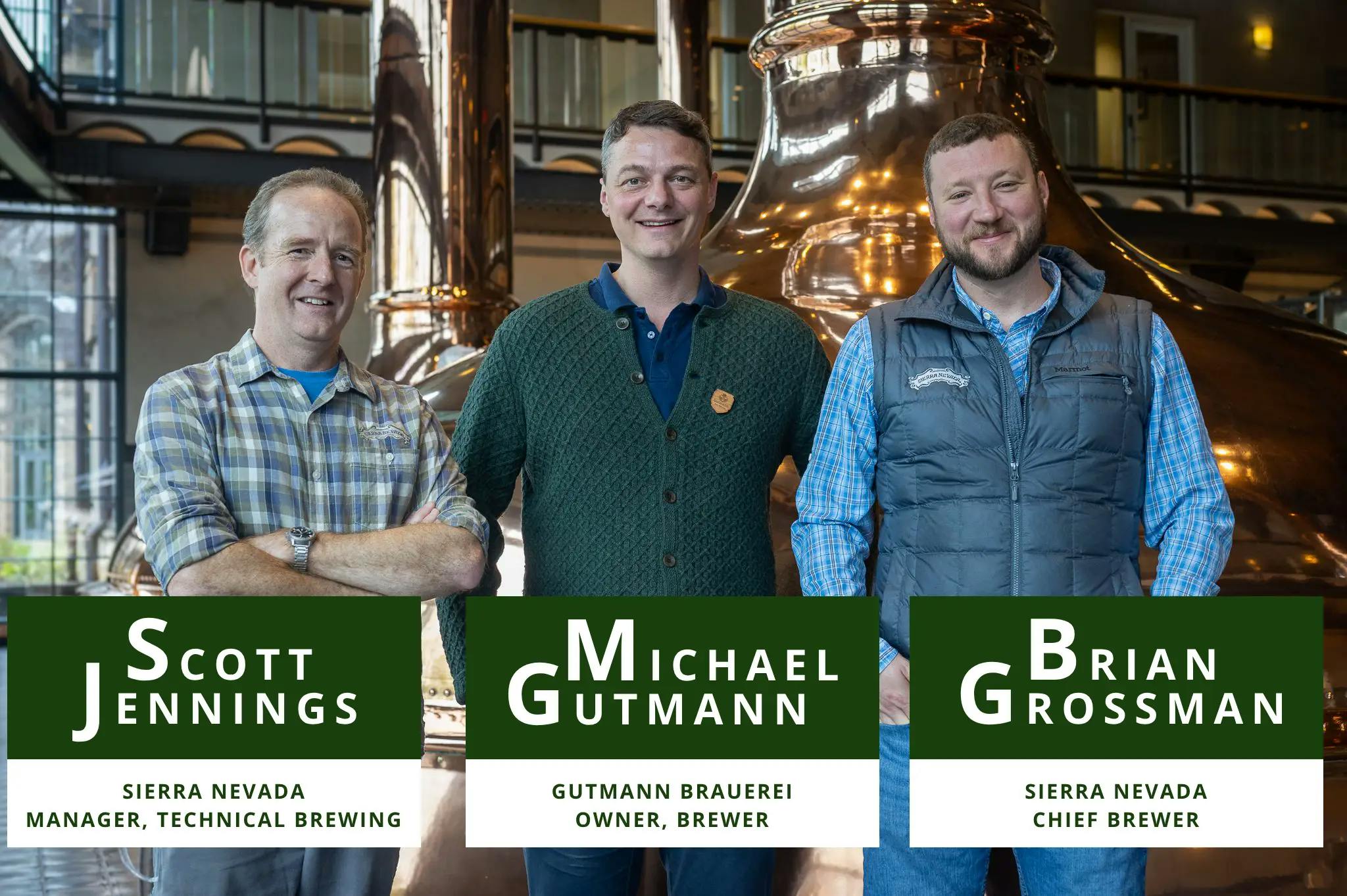 Oktoberfest brewers stand together in brewhouse