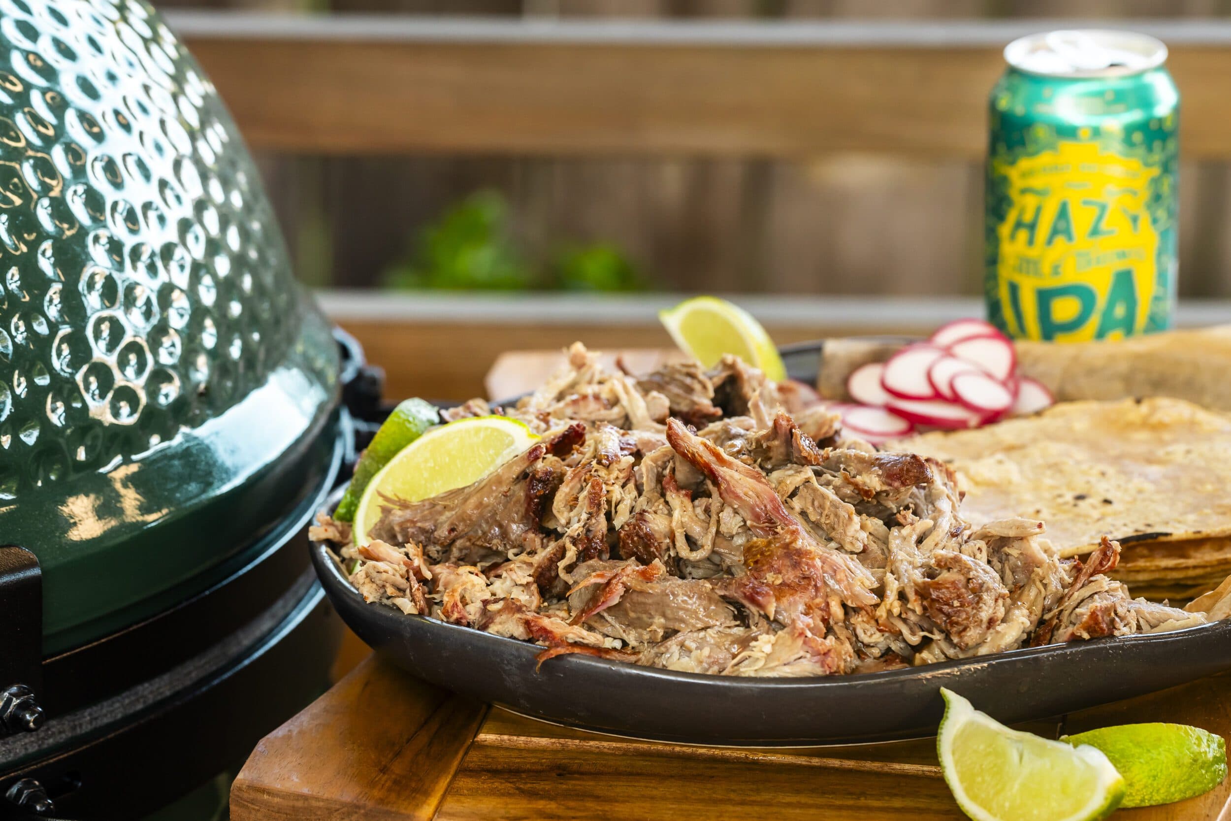 Hazy Little Thing Carnitas on a table outside