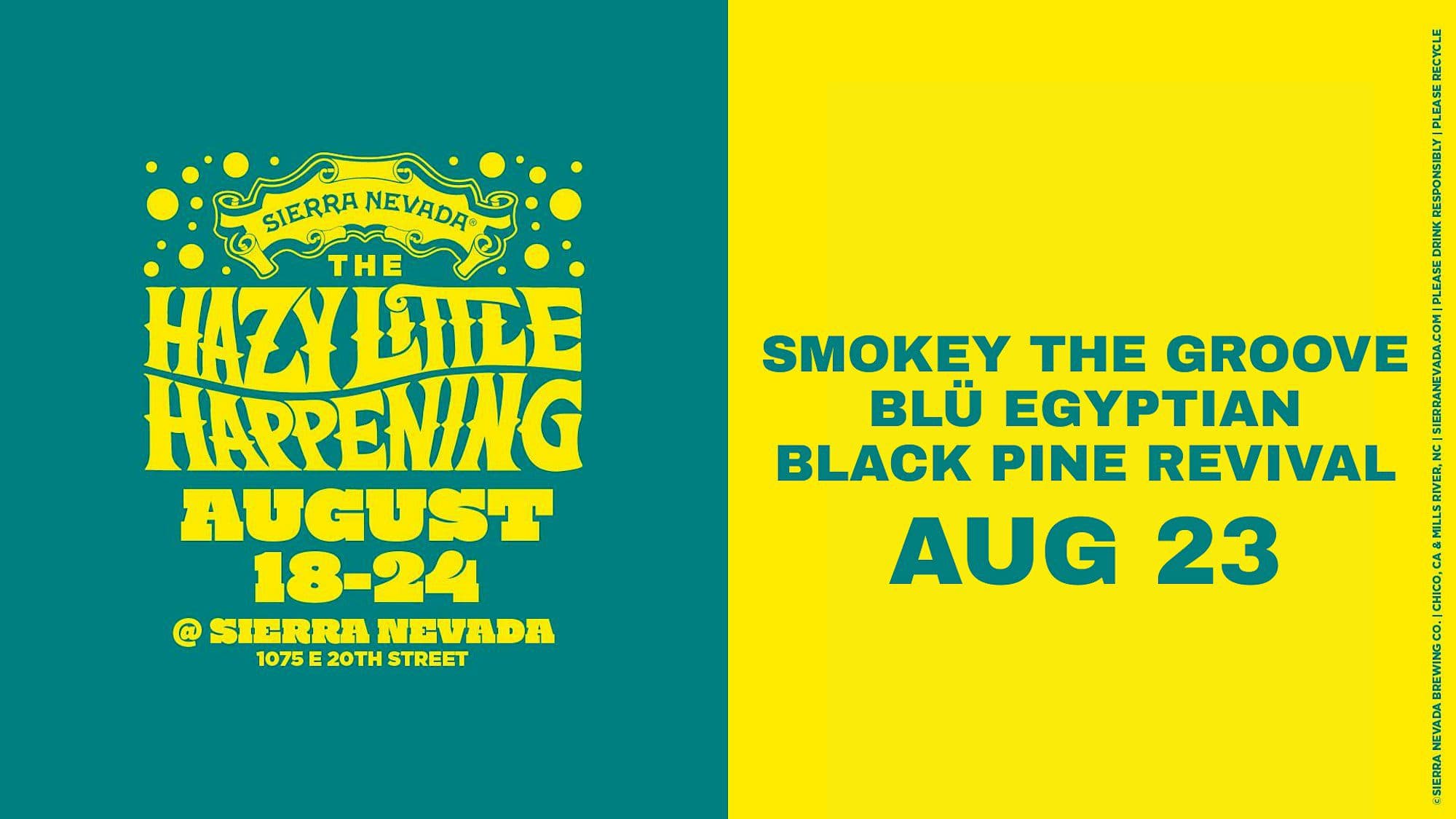 concert poster with Hazy Little Thing graphics and band names listed