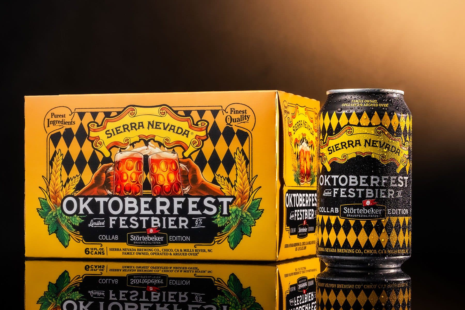 A six-pack and can of Sierra Nevada Oktoberfest 2025 collab edition with Stortebeker