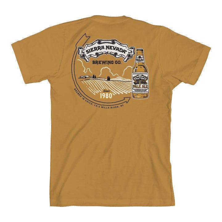 Sierra Nevada Brewing Co. Harvest T-Shirt - back view with harvest graphic and pale ale bottle