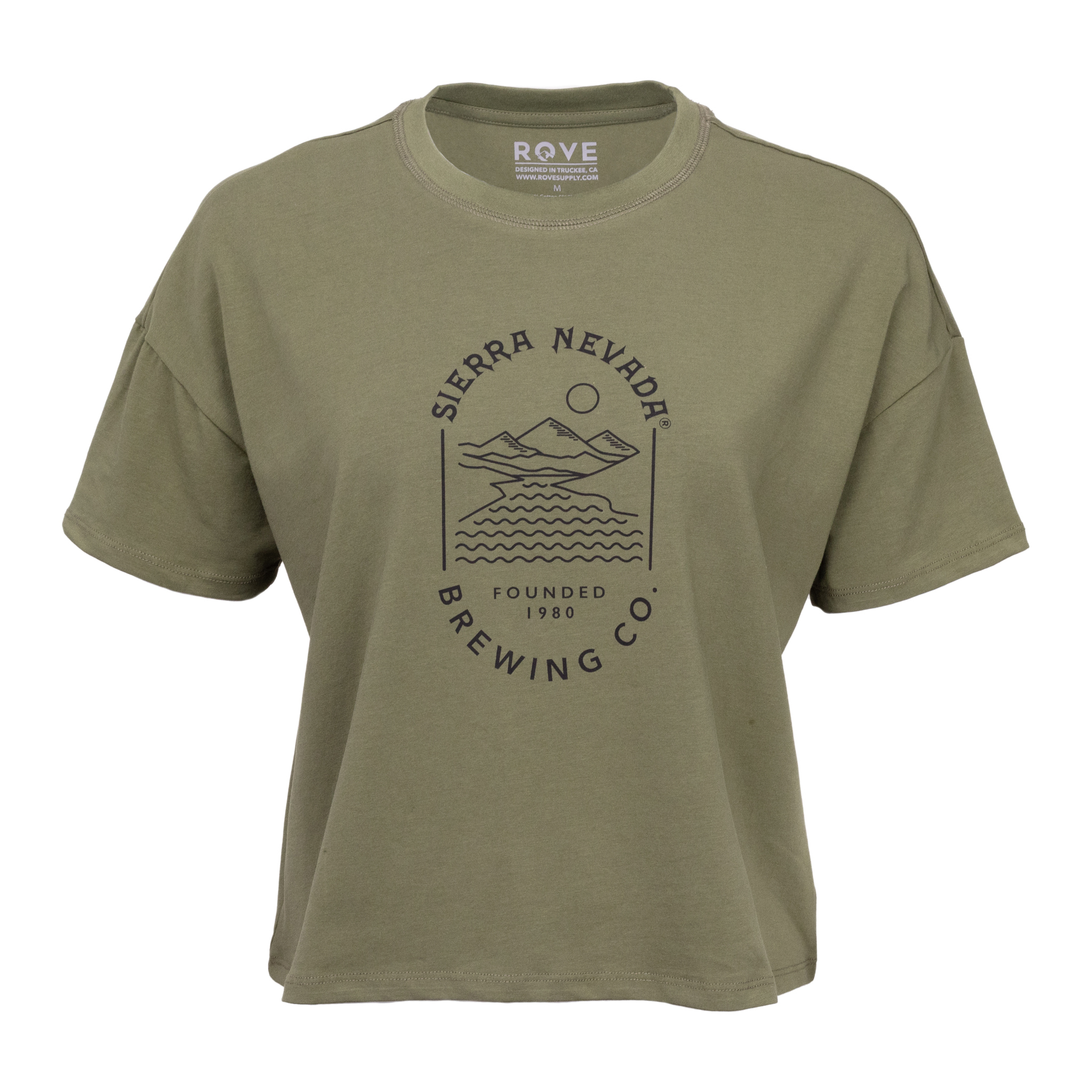 ROVE Oval Mountain Scene Crop Top Olive Women's front view