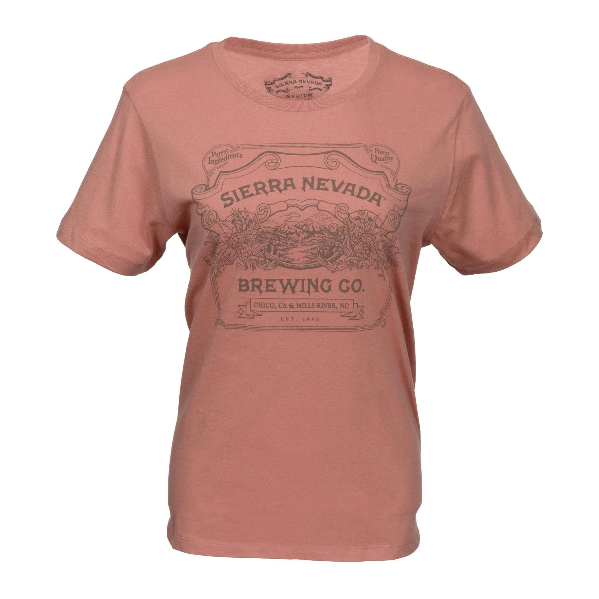 Sierra Nevada Women's Handcrafted Short Sleeve T-Shirt Desert Pink - Front view
