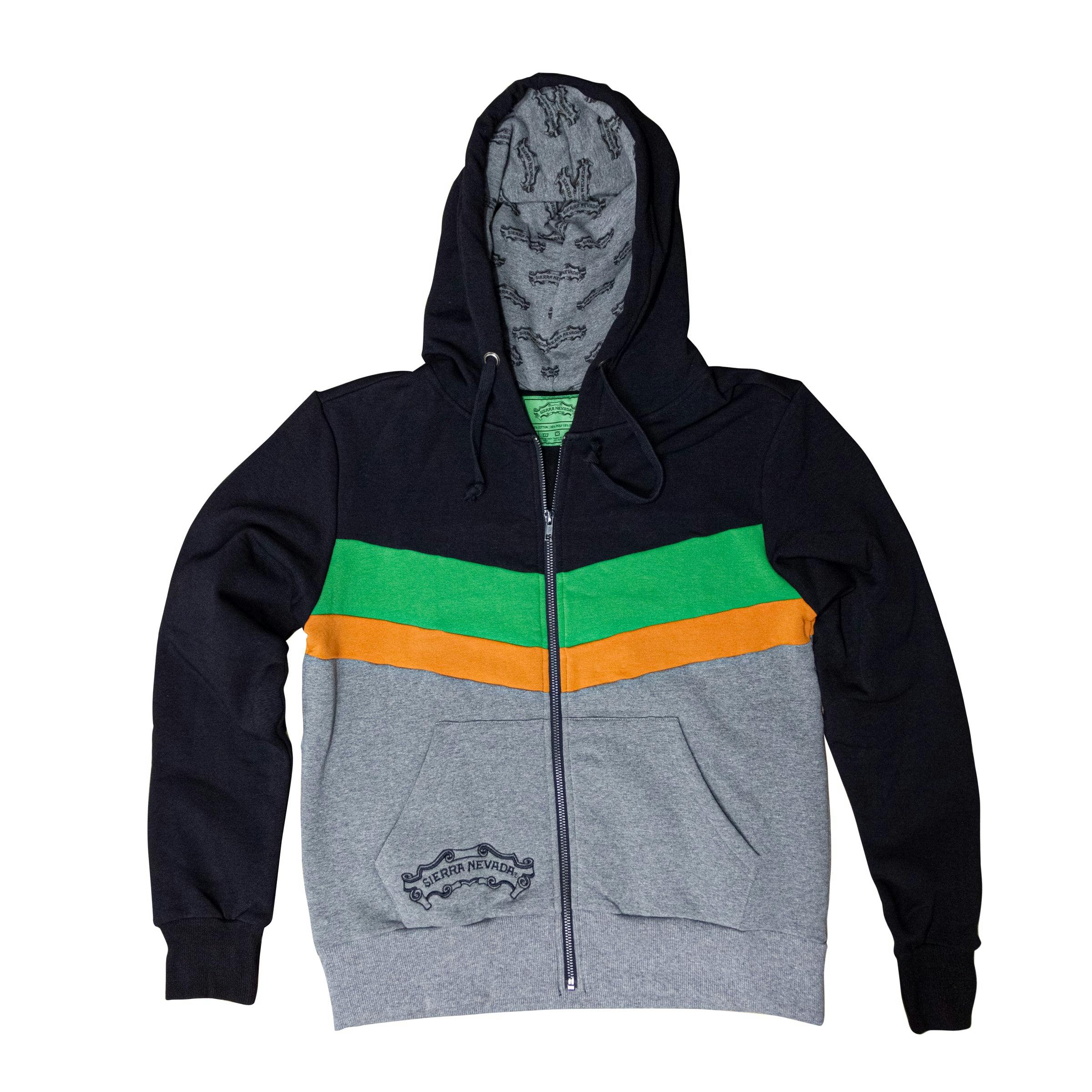 Custom Zip hoodie front image - green and orange keg stripe on hoody