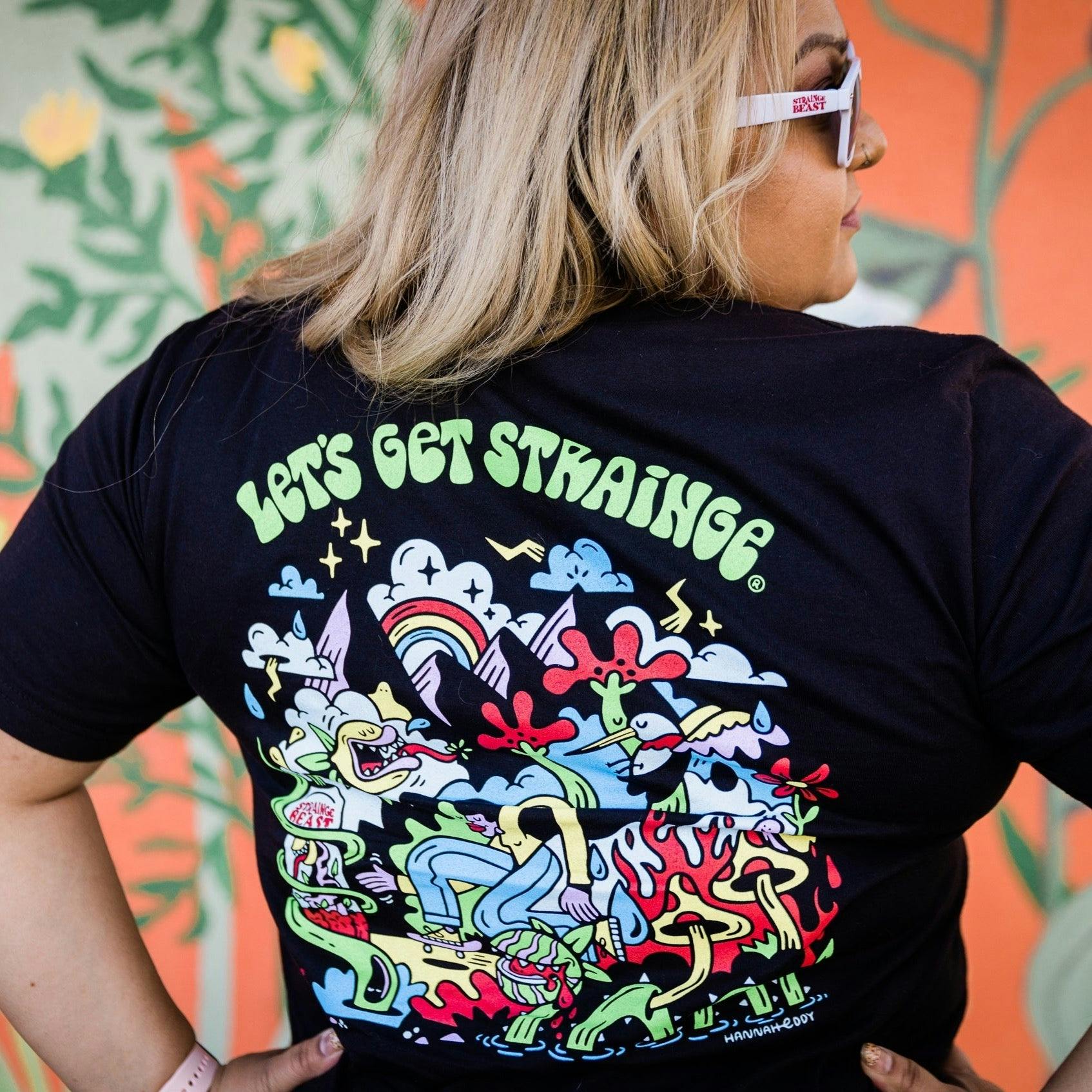 Sierra Nevada Brewing Co. Strainge Beast X Hannah Eddy T-Shirt worn by a woman displaying the back graphic