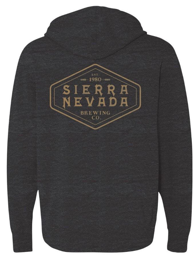 Shield Zip Hoodie charcoal gray back image with shield