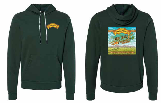Sierra Oro Farm Trail hooded sweatshirt forest green. Front and back 