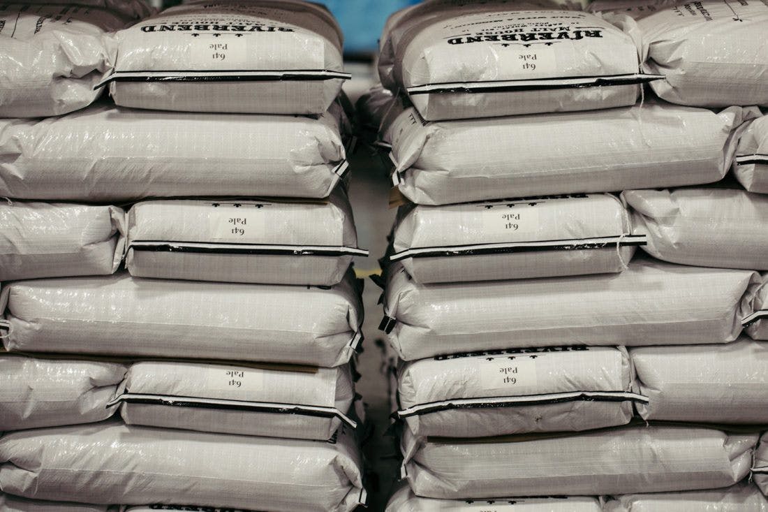 stacked bags of malt