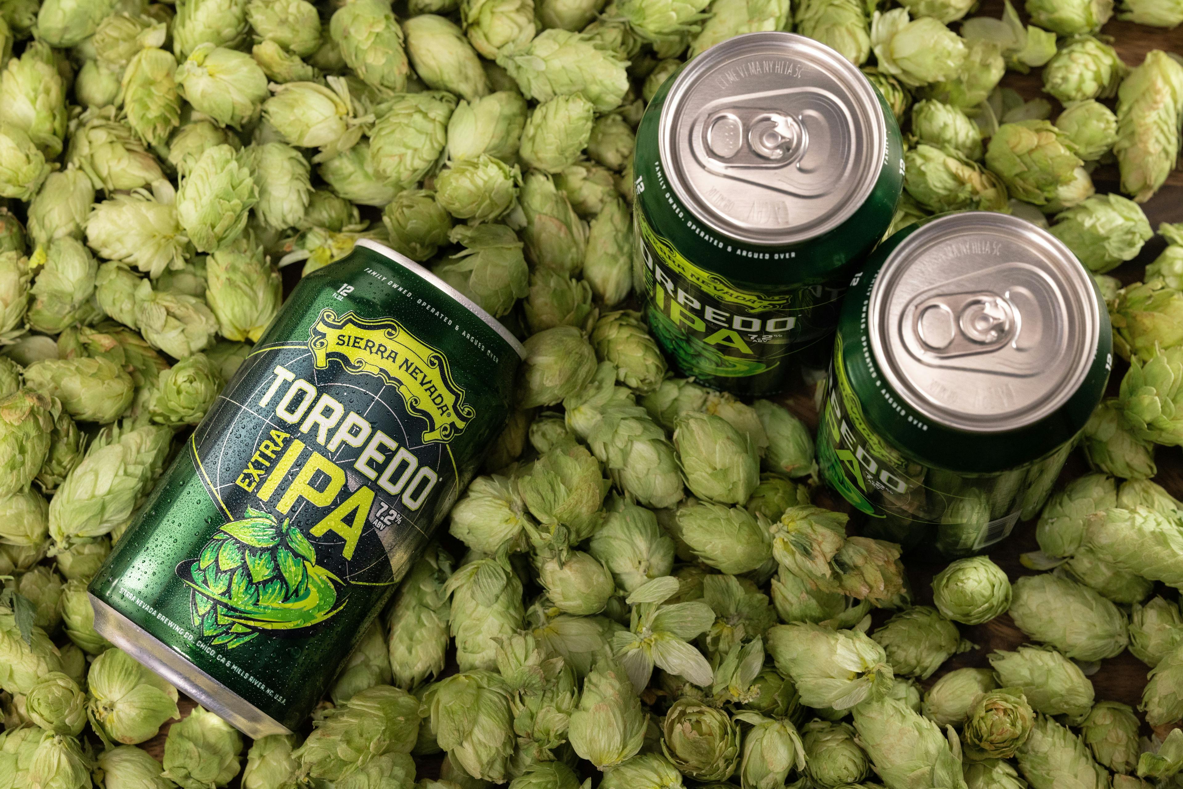 Torpedo Extra IPA cans in hops