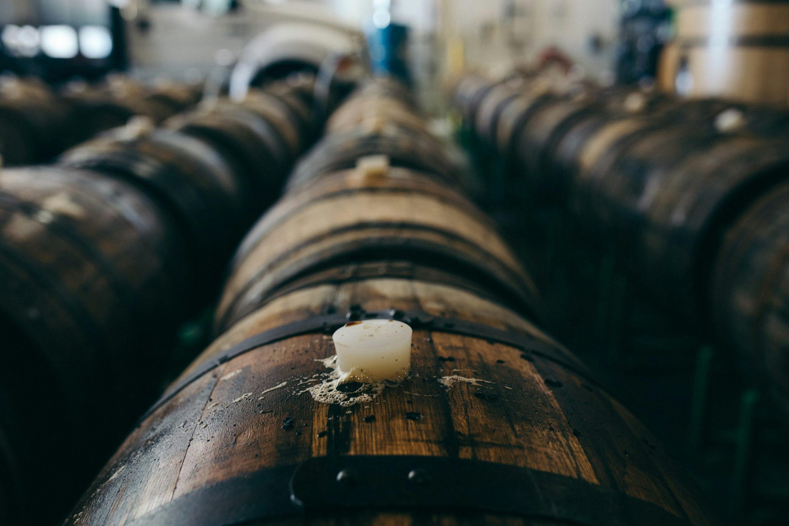Sierra Nevada brewer pouring a barrel aged beer sample from a wooden barrel