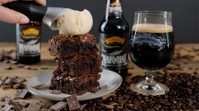Narwhal Imperial Stout beer with brownies