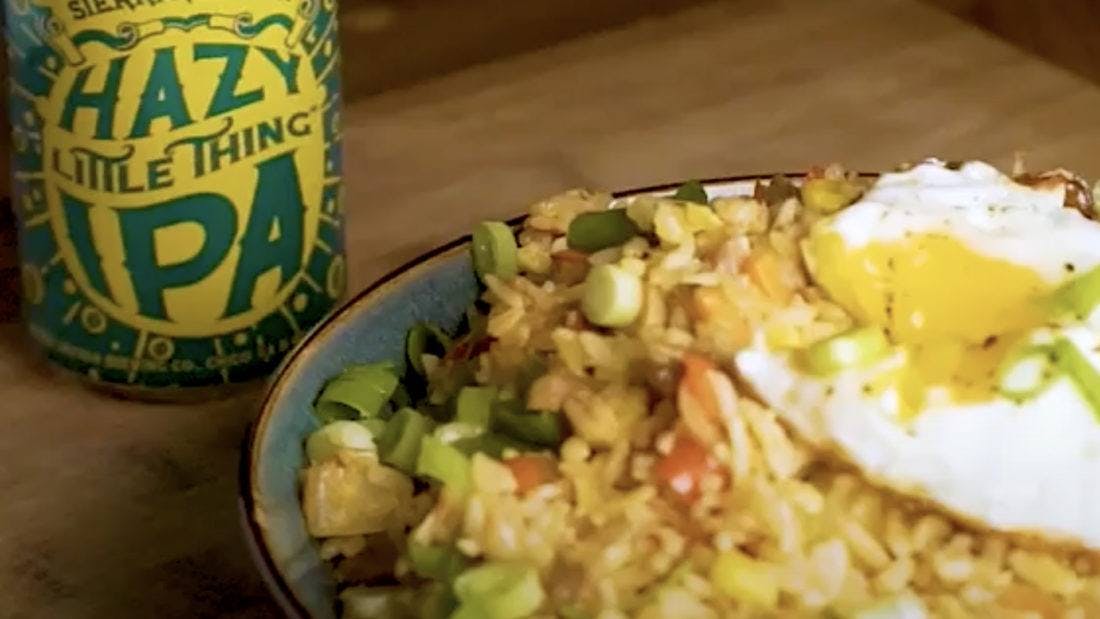 Hazy Little Thing IPA and pineapple fried rice