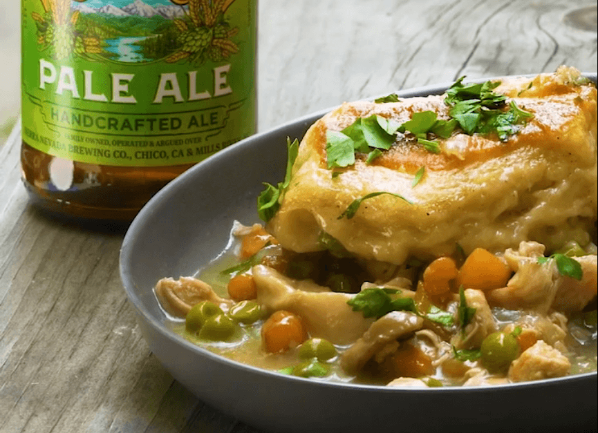 Chicken pot pie and Pale Ale beer