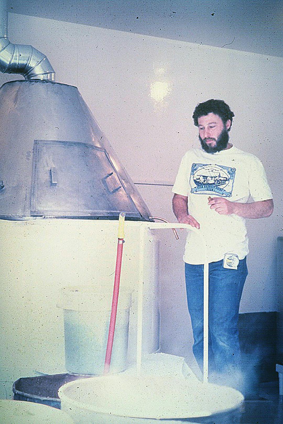 Vintage 1980s photo of Sierra Nevada Brewing Co. founder Ken Grossman in his original brewhouse