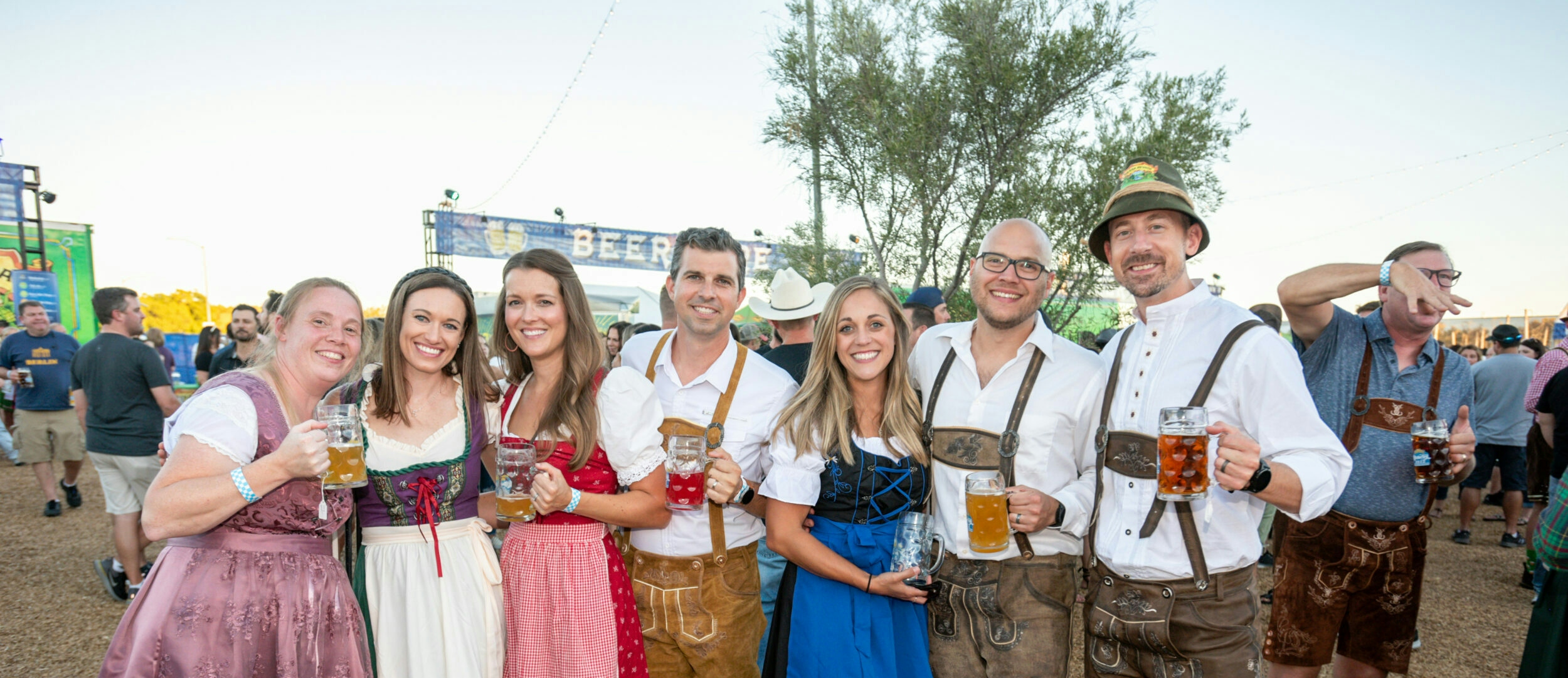 People in costume enjoy Oktoberfest party