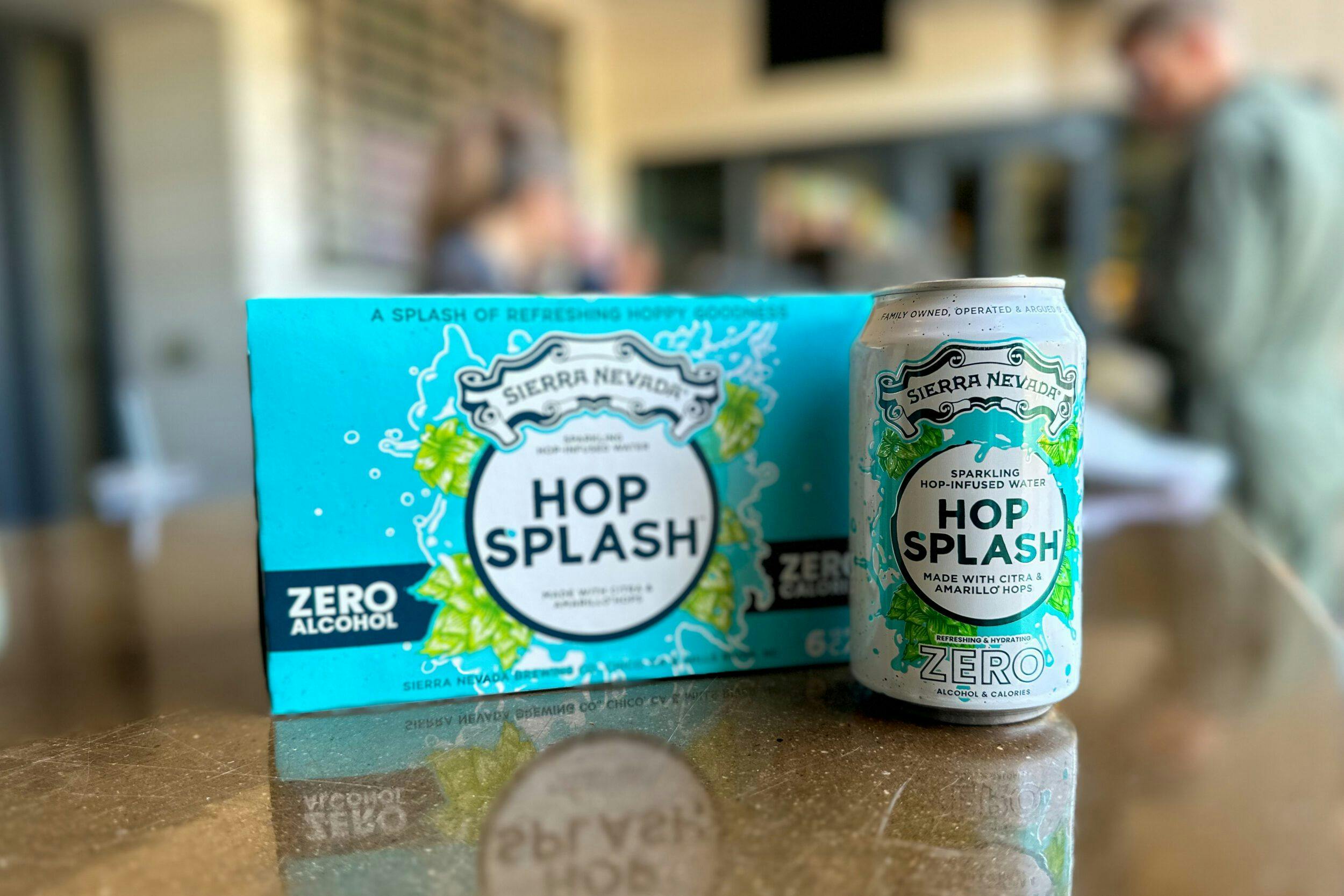 Hop Splash can and 6-pack outside